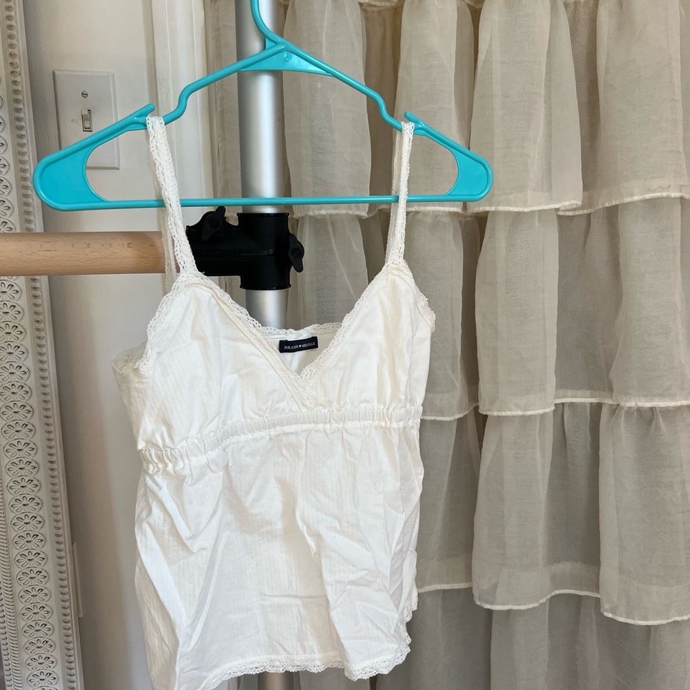 Brandy Melville White Lace Trim Top